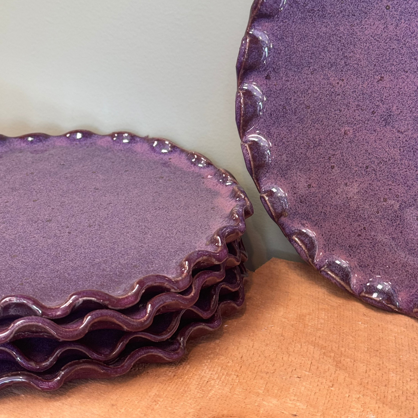 Ceramic Frill Plates in Mulberry