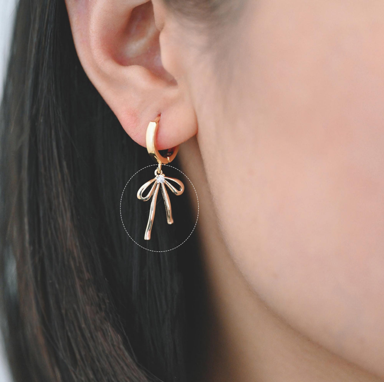 Bow Hoop - Gold Huggie Earrings