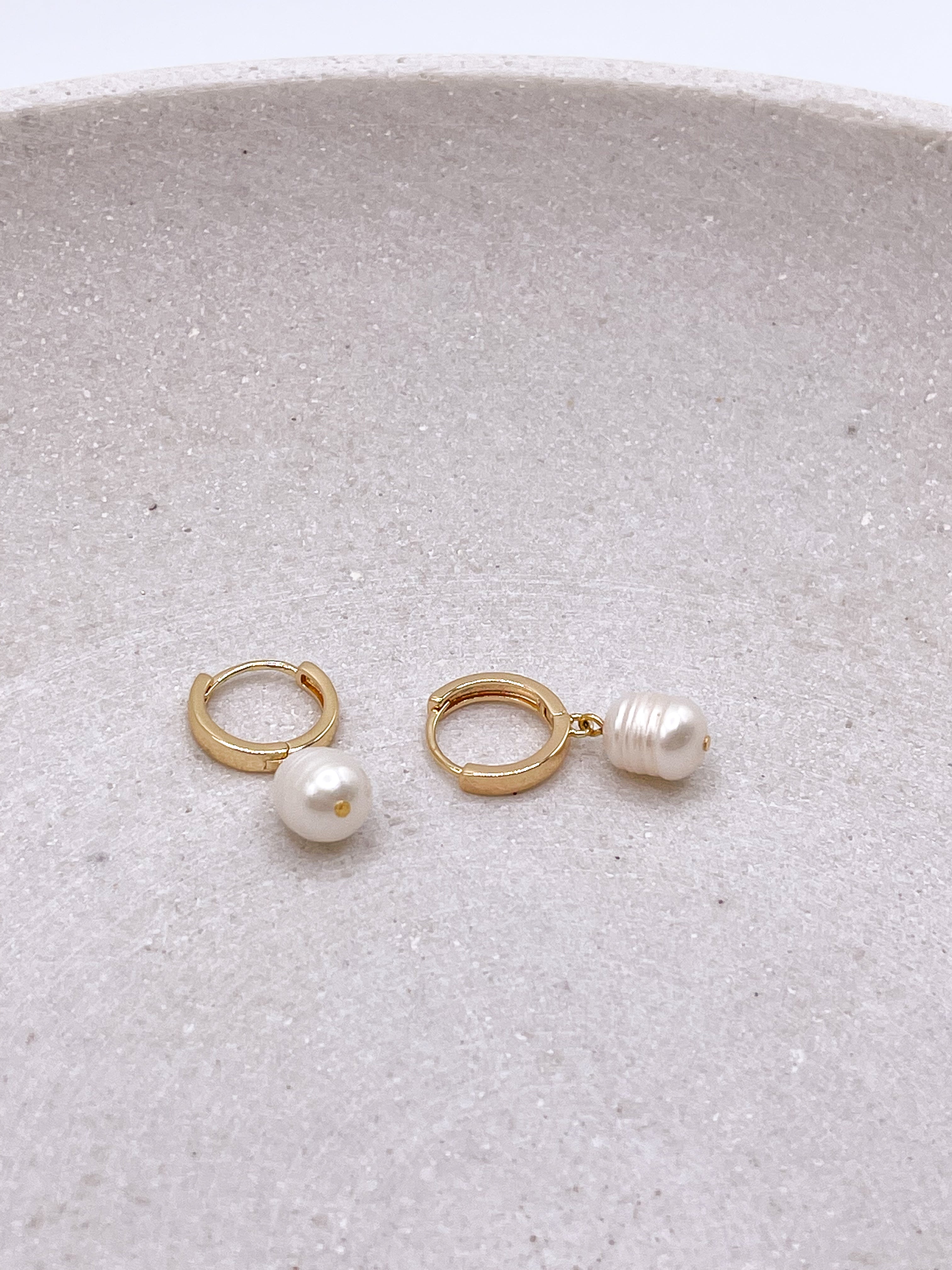 Bre Hoop - Pearl Gold Hoop Earrings