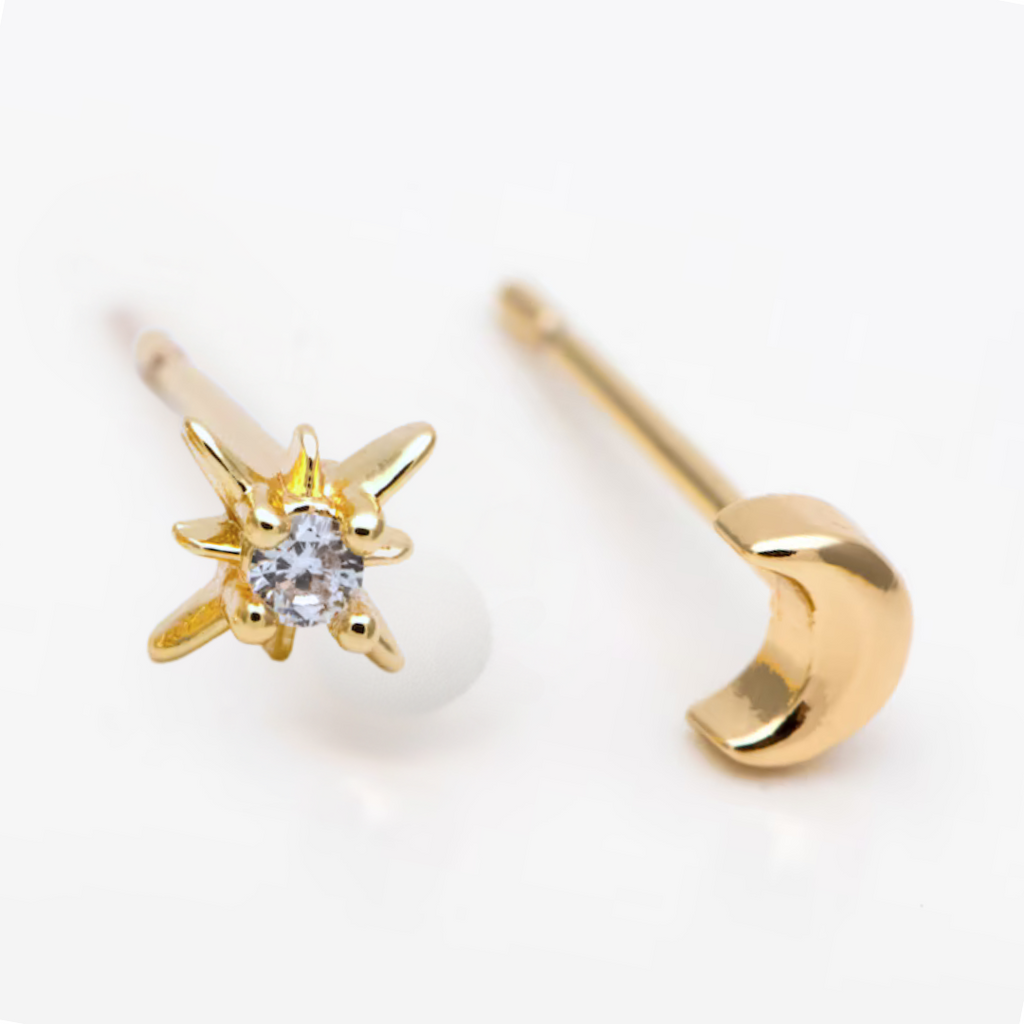 Celeste Stud - Gold / Silver Star Moon Earrings